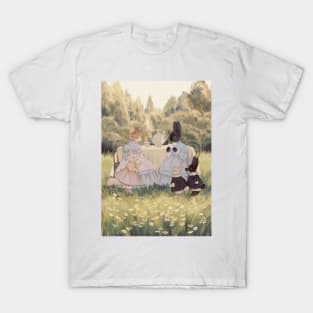 Rabbit and Cat Tea Time T-Shirt